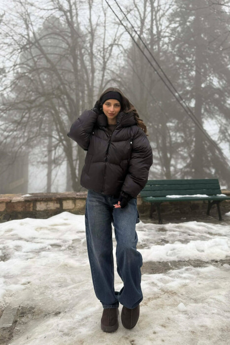 ONE COLOR SIMPLE WOMEN PUFFER JACKET BLACK/ E ZEZE - 5