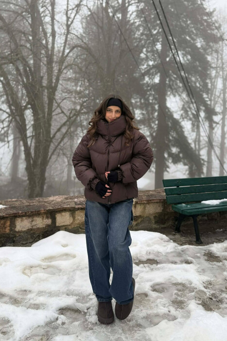 ONE COLOR SIMPLE WOMEN PUFFER JACKET BROWN/KAFE - 5