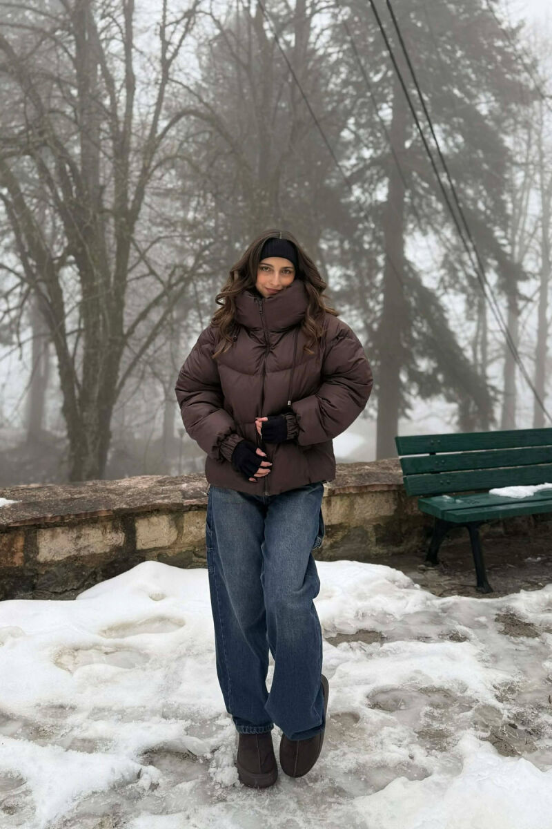 ONE COLOR SIMPLE WOMEN PUFFER JACKET BROWN/KAFE - 5