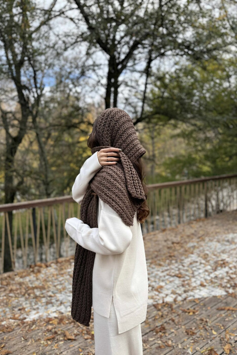 ONE COLOR SIMPLE WOMEN SCARF BROWN/KAFE - 3