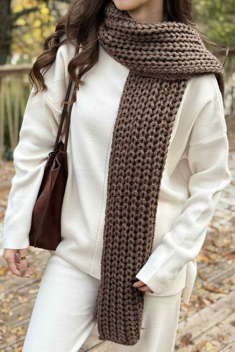ONE COLOR SIMPLE WOMEN SCARF BROWN/KAFE - 4