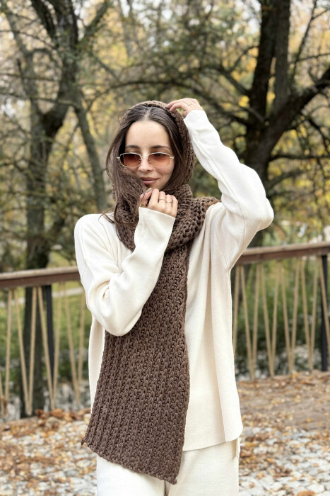 ONE COLOR SIMPLE WOMEN SCARF BROWN/KAFE - 2