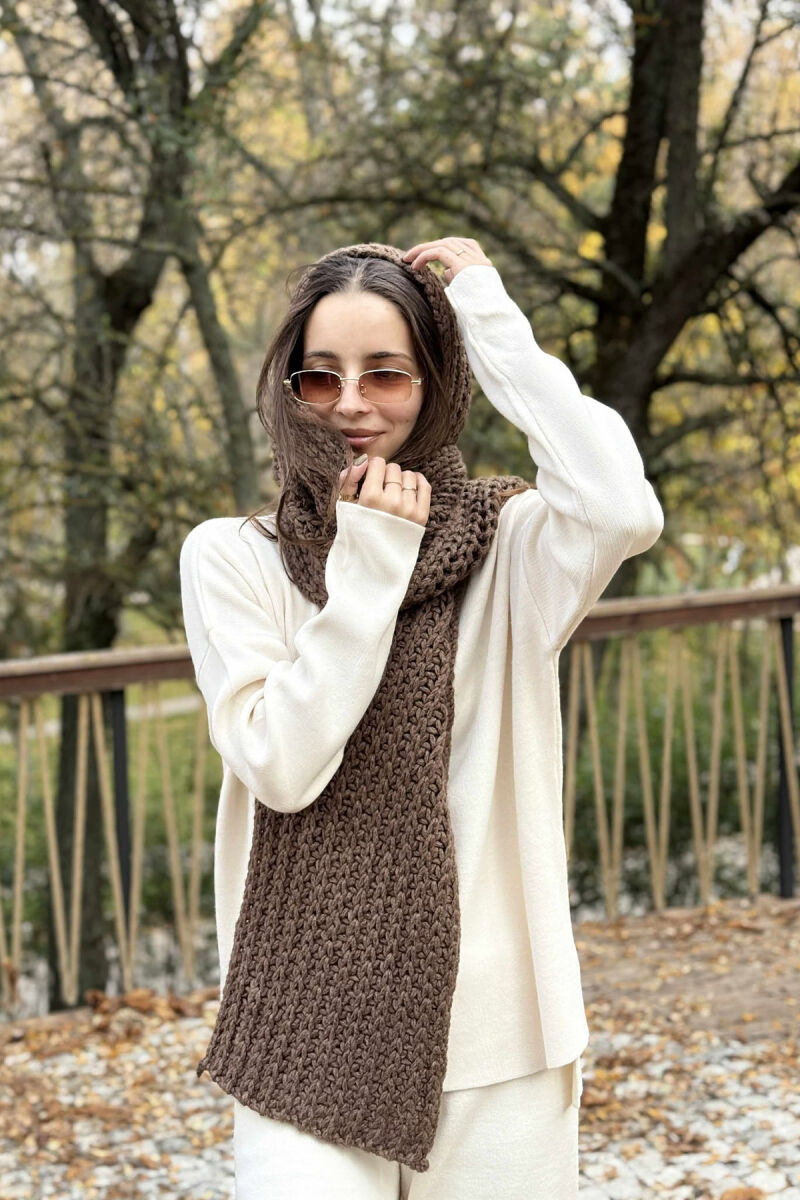 ONE COLOR SIMPLE WOMEN SCARF BROWN/KAFE - 2