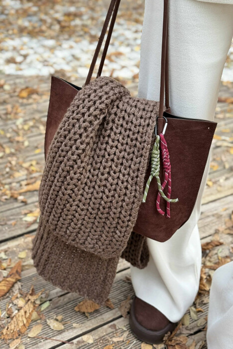 ONE COLOR SIMPLE WOMEN SCARF BROWN/KAFE - 6