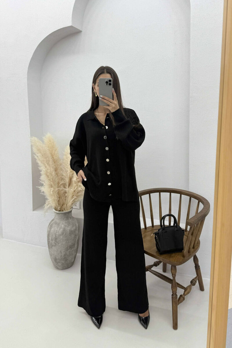SHIRT+TROUSERS ONE COLOR KNIT WOMEN SET BLACK/ E ZEZE - 3