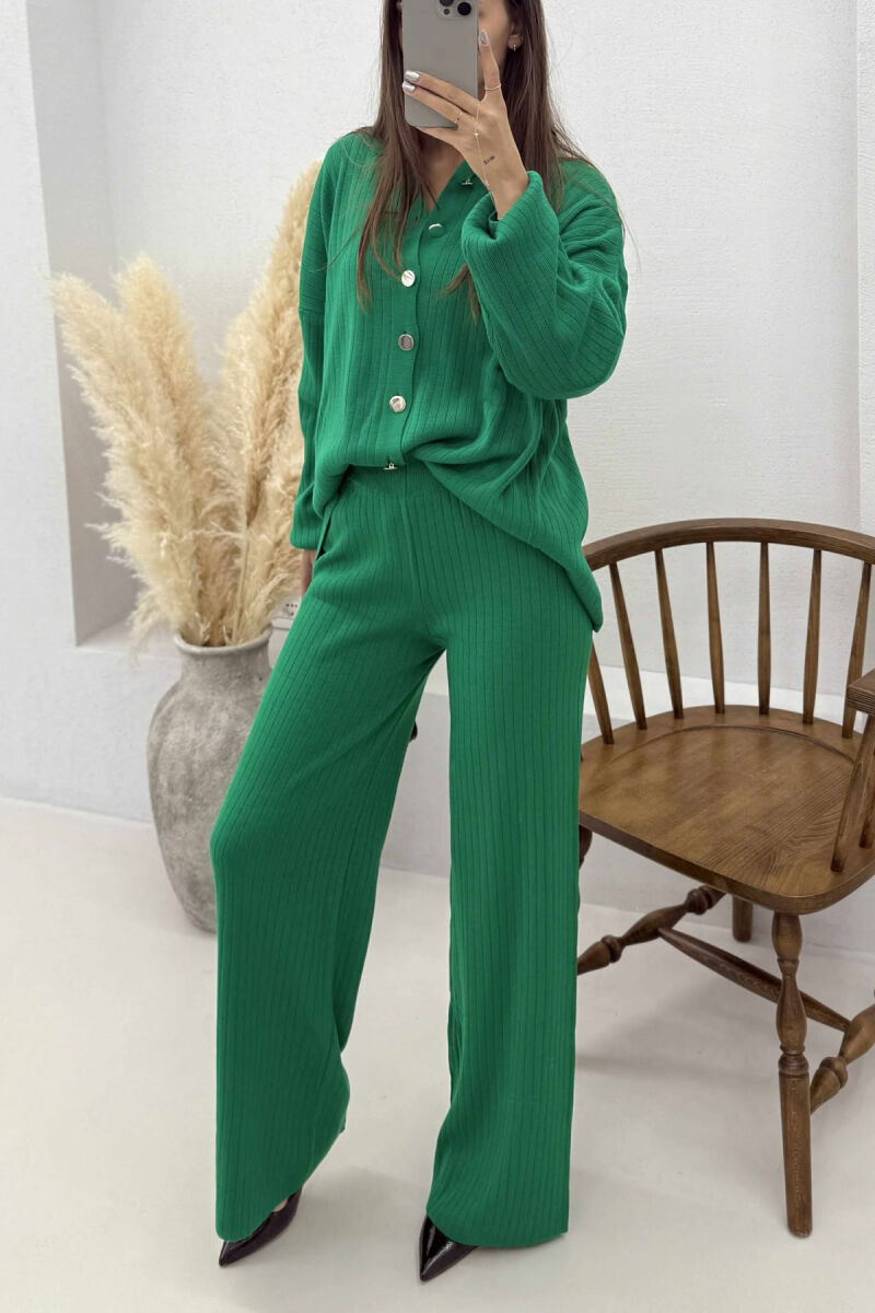 SHIRT+TROUSERS ONE COLOR KNIT WOMEN SET GREEN/JESHILE - 2