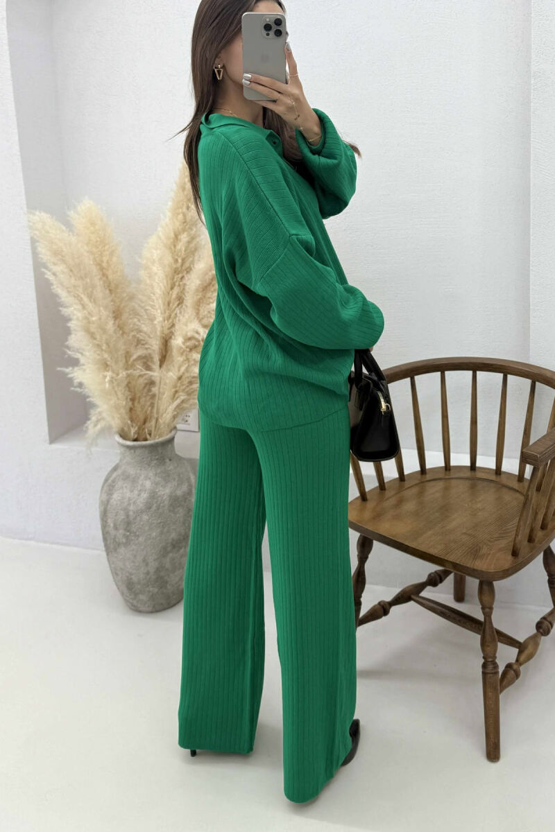 SHIRT+TROUSERS ONE COLOR KNIT WOMEN SET GREEN/JESHILE - 4