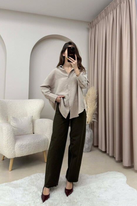 ONE COLOR SIMPLE WOMEN SHIRT BEIGE/BEZHE - KLAUDIO FASHION