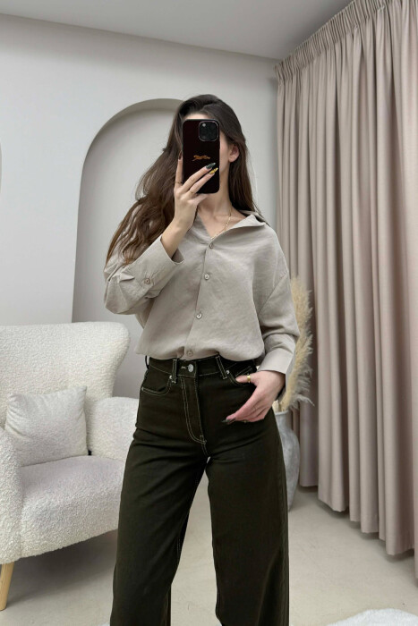 ONE COLOR SIMPLE WOMEN SHIRT BEIGE/BEZHE - 2