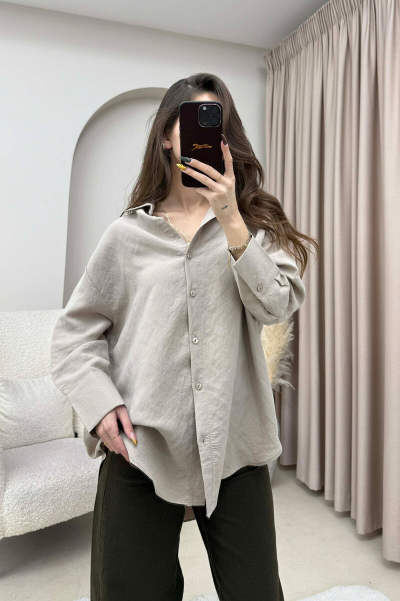 ONE COLOR SIMPLE WOMEN SHIRT BEIGE/BEZHE - 3