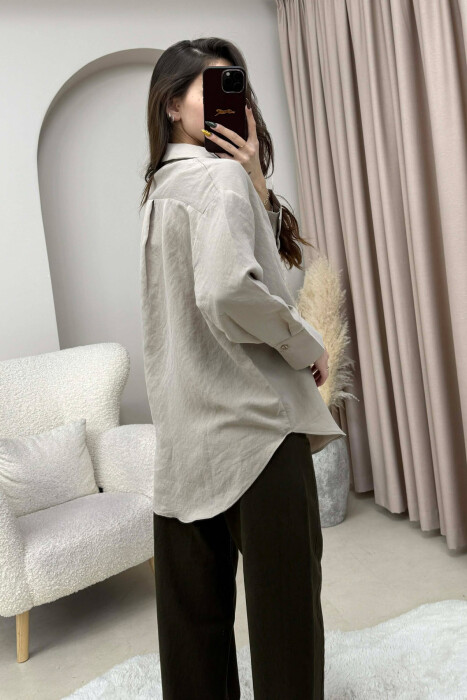 ONE COLOR SIMPLE WOMEN SHIRT BEIGE/BEZHE - 4