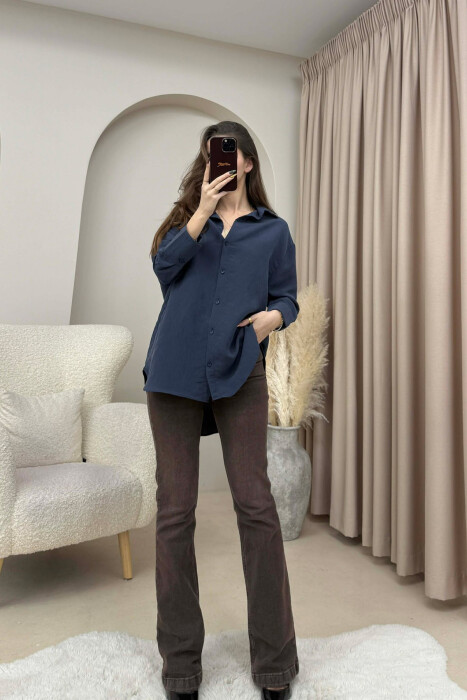 ONE COLOR SIMPLE WOMEN SHIRT BLUE/BLU - KLAUDIO FASHION