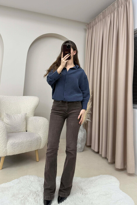 ONE COLOR SIMPLE WOMEN SHIRT BLUE/BLU - 4