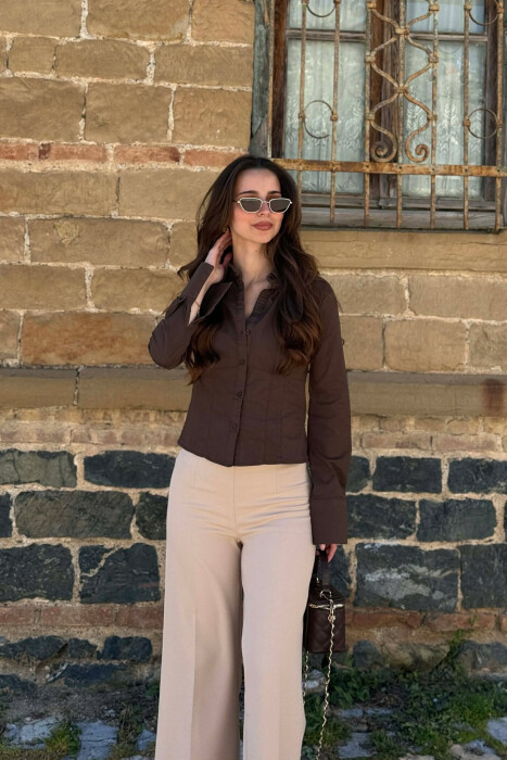 ONE COLOR SIMPLE WOMEN SHIRT BROWN/KAFE 