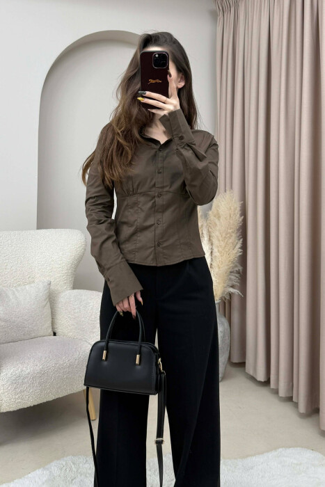 ONE COLOR SIMPLE WOMEN SHIRT BROWN/KAFE - 1