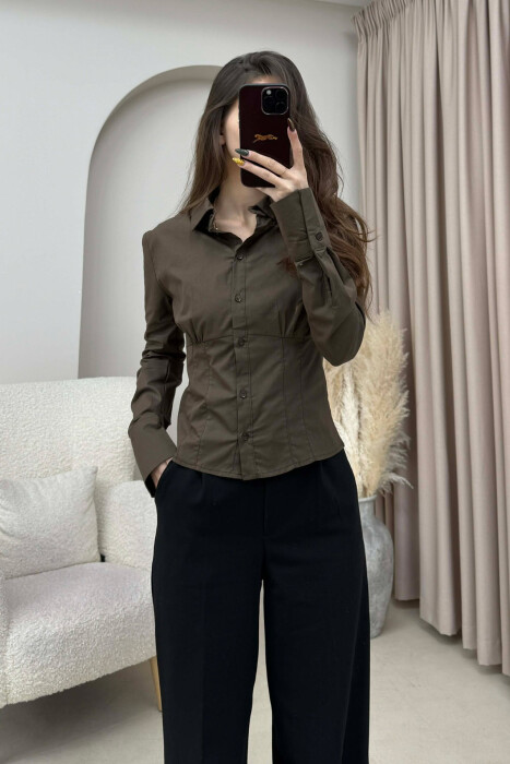 ONE COLOR SIMPLE WOMEN SHIRT BROWN/KAFE - 3