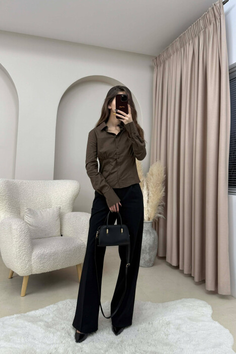 ONE COLOR SIMPLE WOMEN SHIRT BROWN/KAFE - 4