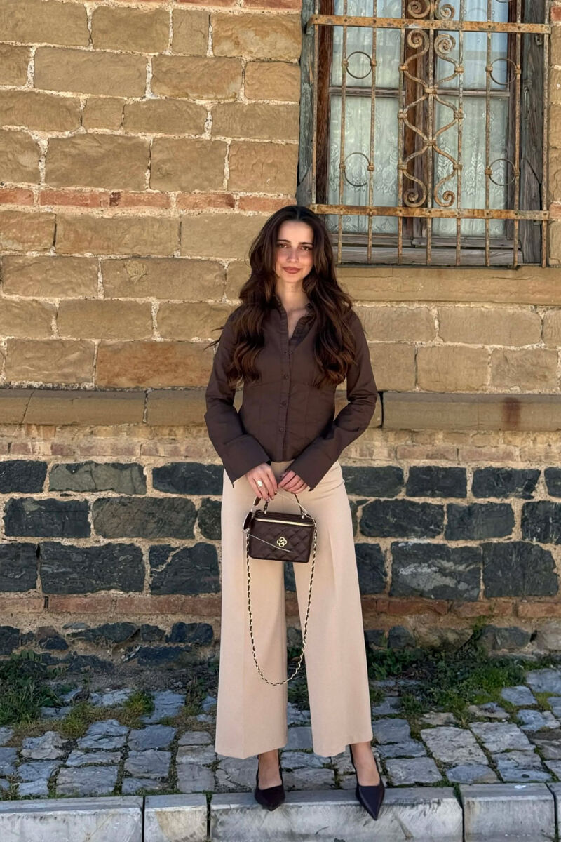 ONE COLOR SIMPLE WOMEN SHIRT BROWN/KAFE - 2