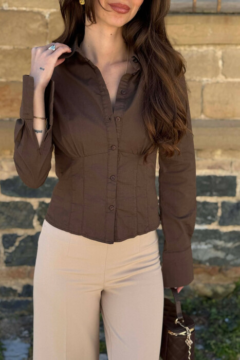 ONE COLOR SIMPLE WOMEN SHIRT BROWN/KAFE - 4