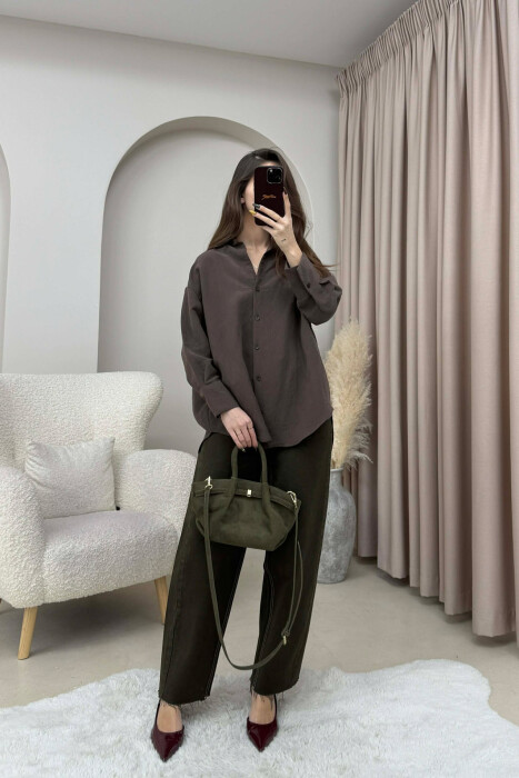 ONE COLOR SIMPLE WOMEN SHIRT BROWN/KAFE - 1