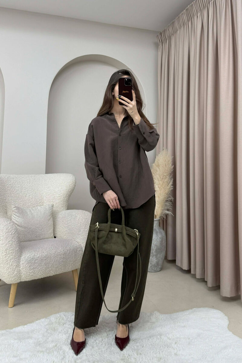 ONE COLOR SIMPLE WOMEN SHIRT BROWN/KAFE - 1