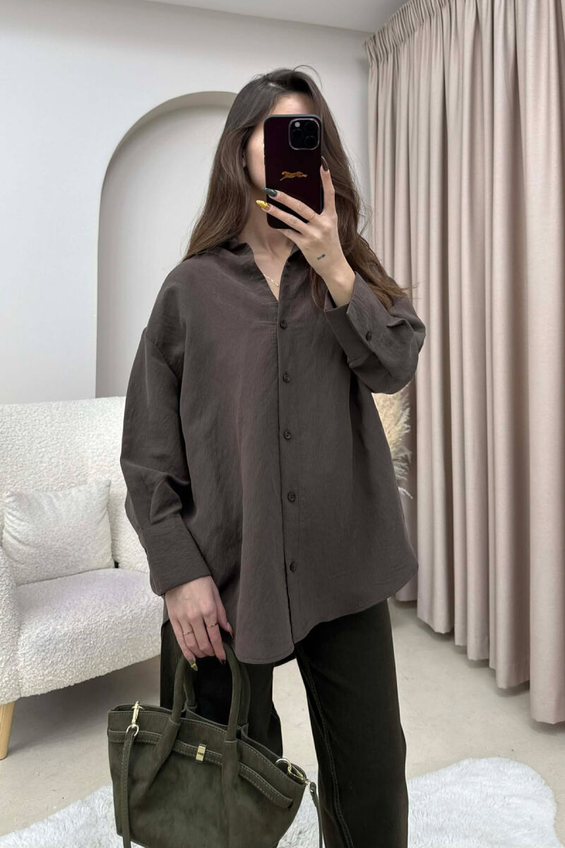 ONE COLOR SIMPLE WOMEN SHIRT BROWN/KAFE - 2