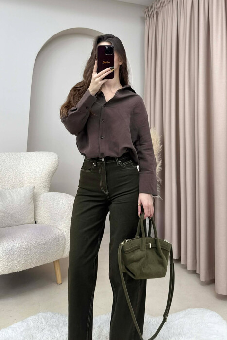 ONE COLOR SIMPLE WOMEN SHIRT BROWN/KAFE - 3