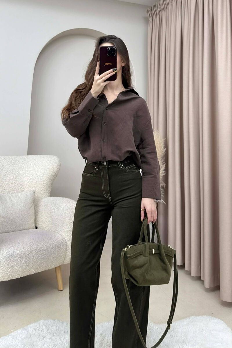 ONE COLOR SIMPLE WOMEN SHIRT BROWN/KAFE - 3