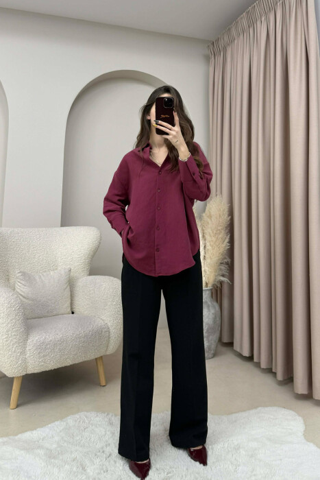 ONE COLOR SIMPLE WOMEN SHIRT BURGUNDY/VISHNJE - KLAUDIO FASHION