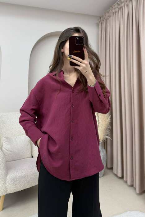 ONE COLOR SIMPLE WOMEN SHIRT BURGUNDY/VISHNJE - 4