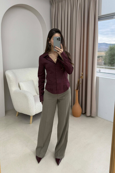 ONE COLOR SIMPLE WOMEN SHIRT BURGUNDY/VISHNJE - 1