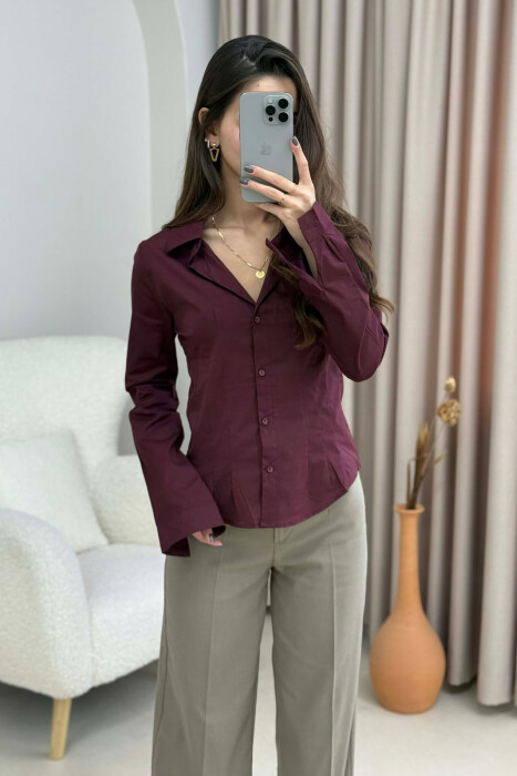 ONE COLOR SIMPLE WOMEN SHIRT BURGUNDY/VISHNJE - 2