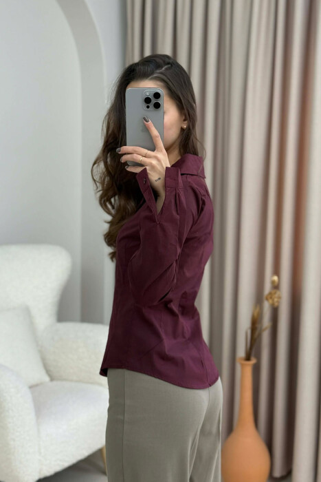 ONE COLOR SIMPLE WOMEN SHIRT BURGUNDY/VISHNJE - 3