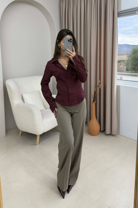 ONE COLOR SIMPLE WOMEN SHIRT BURGUNDY/VISHNJE - 4
