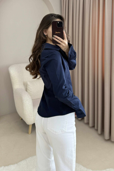 ONE COLOR SIMPLE WOMEN SHIRT DARK BLUE/BEE - 3