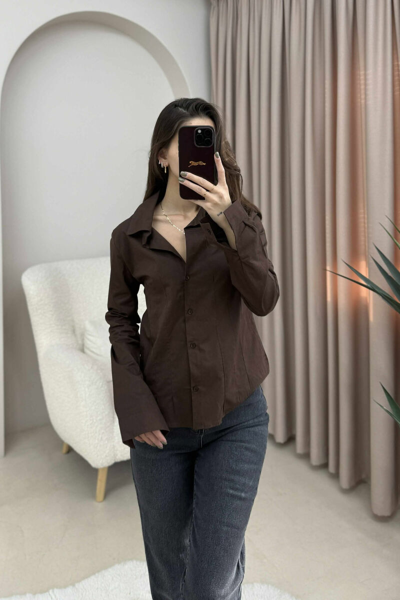 ONE COLOR SIMPLE WOMEN SHIRT DARK BROWN/KAE - 2
