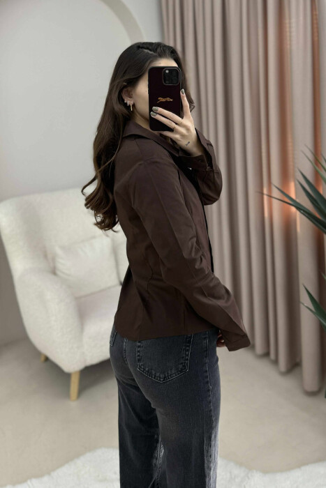 ONE COLOR SIMPLE WOMEN SHIRT DARK BROWN/KAE - 6