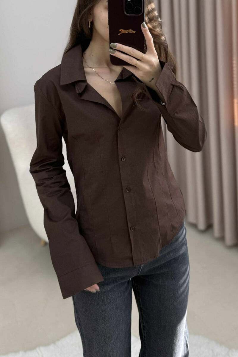 ONE COLOR SIMPLE WOMEN SHIRT DARK BROWN/KAE - 9