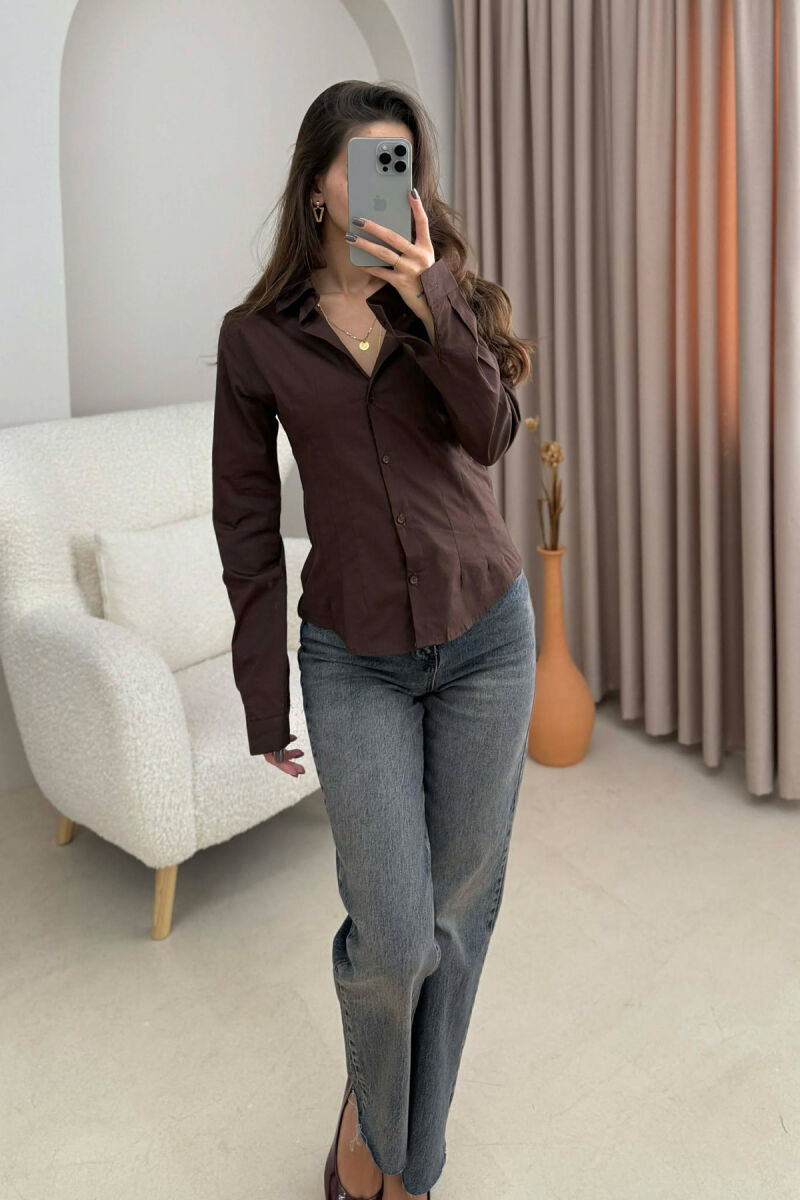 ONE COLOR SIMPLE WOMEN SHIRT DARK BROWN/KAE - 3