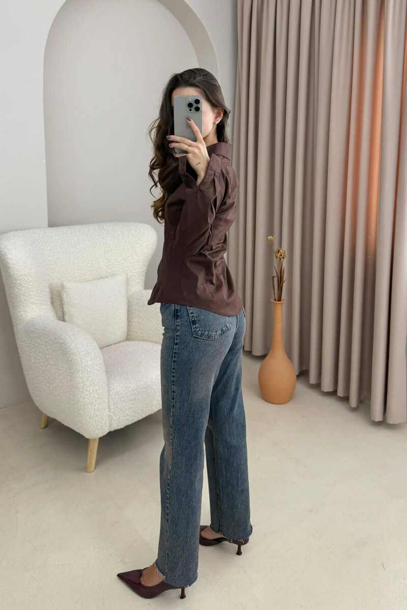 ONE COLOR SIMPLE WOMEN SHIRT DARK BROWN/KAE - 7