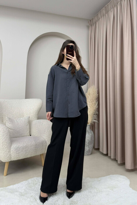 ONE COLOR SIMPLE WOMEN SHIRT DARK GREY/GEE - KLAUDIO FASHION