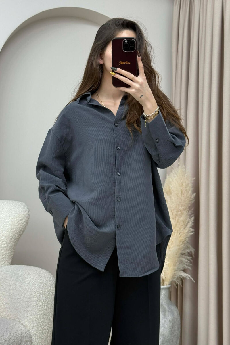 ONE COLOR SIMPLE WOMEN SHIRT DARK GREY/GEE - 2