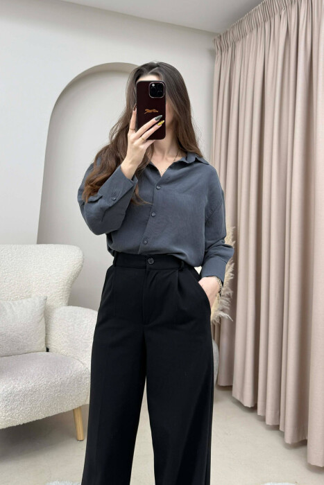 ONE COLOR SIMPLE WOMEN SHIRT DARK GREY/GEE - 3