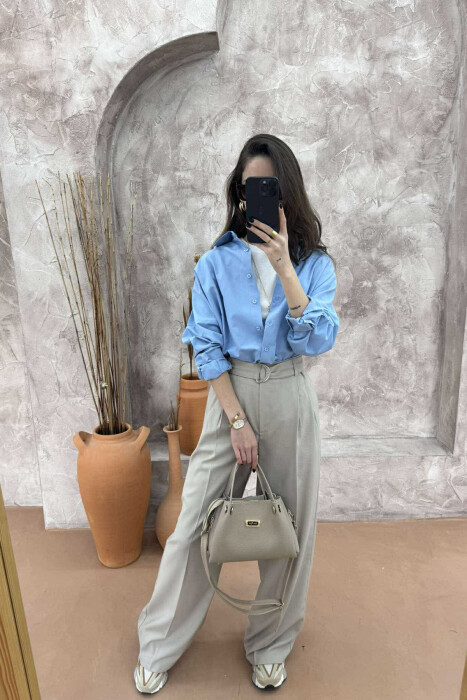 ONE COLOR SIMPLE WOMEN SHIRT LIGHTBLUE/BZ - 1