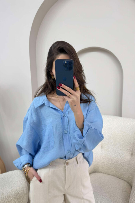 ONE COLOR SIMPLE WOMEN SHIRT LIGHTBLUE/BZ - 2