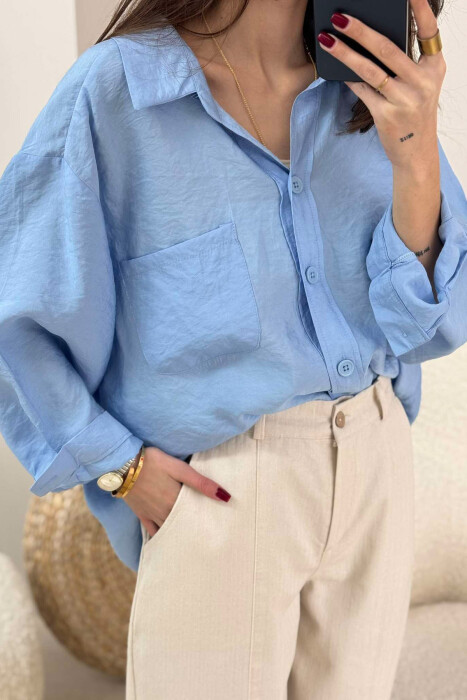 ONE COLOR SIMPLE WOMEN SHIRT LIGHTBLUE/BZ - 3