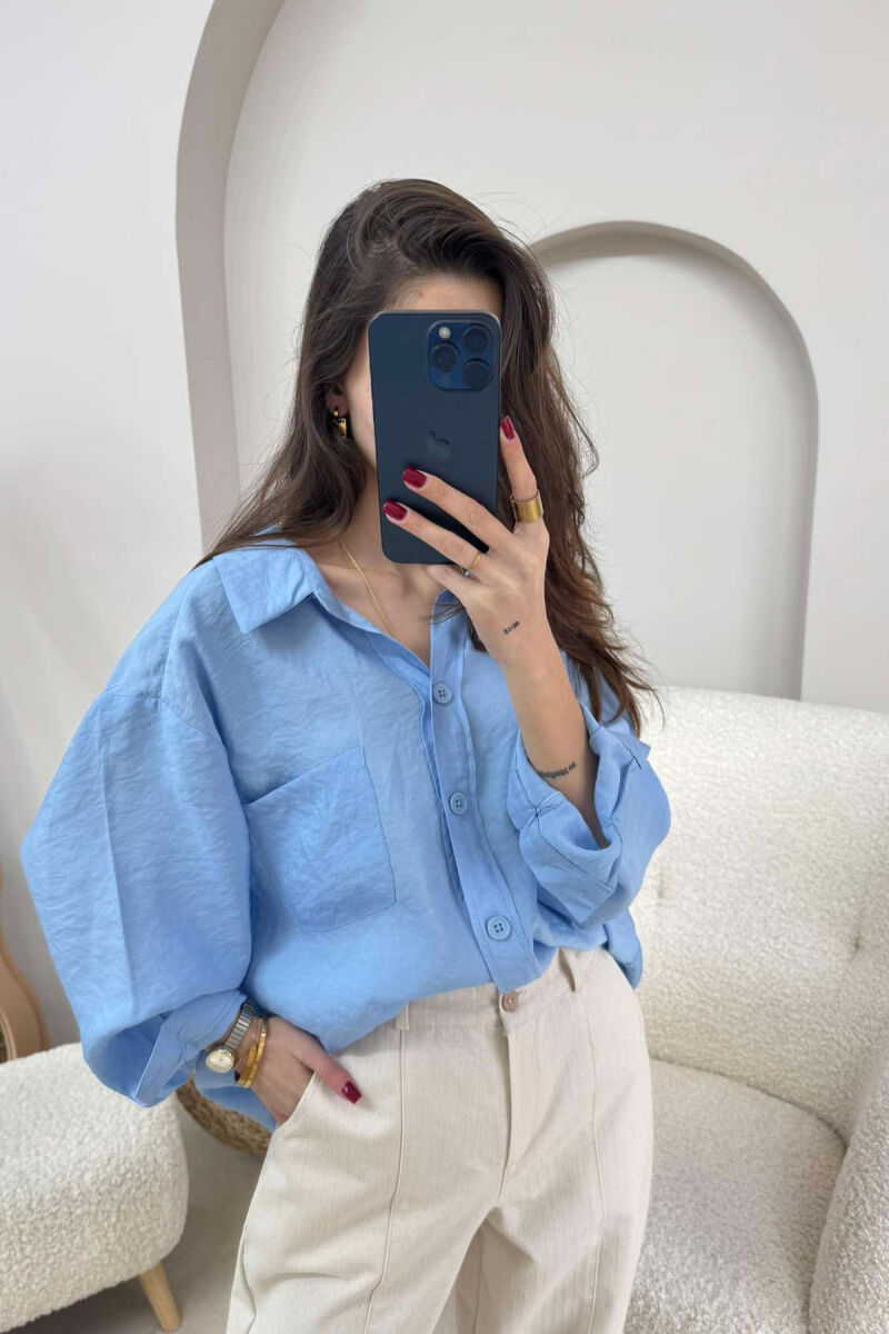 ONE COLOR SIMPLE WOMEN SHIRT LIGHTBLUE/BZ - 4