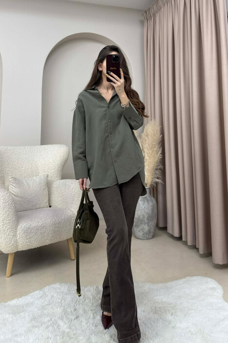 ONE COLOR SIMPLE WOMEN SHIRT OLIVE/ULLI - 1