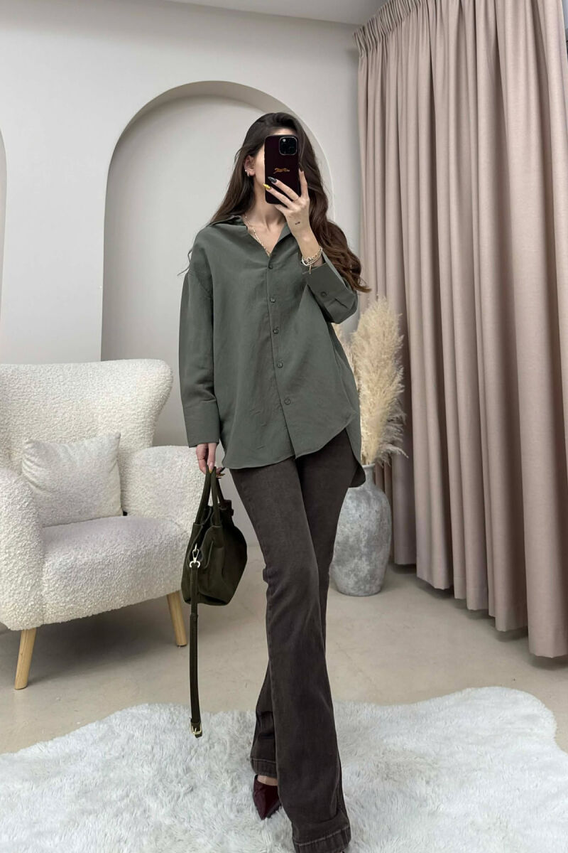 ONE COLOR SIMPLE WOMEN SHIRT OLIVE/ULLI - 1