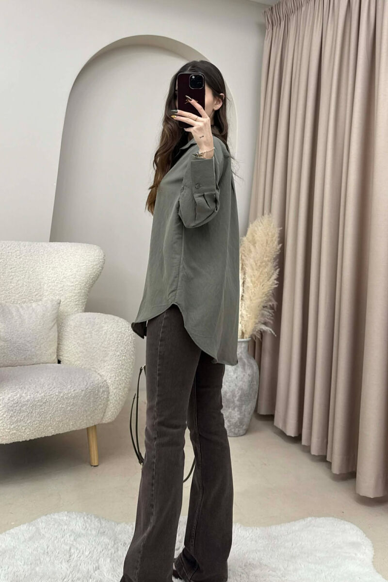ONE COLOR SIMPLE WOMEN SHIRT OLIVE/ULLI - 2